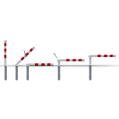 Barrier posts | Steel tube 70 x 70 mm | foldable and removable | with triangular and Euro profile cylinder lock | hot-dip galvanized and white coatedwith three red reflecting stripes | with 1 eyelet